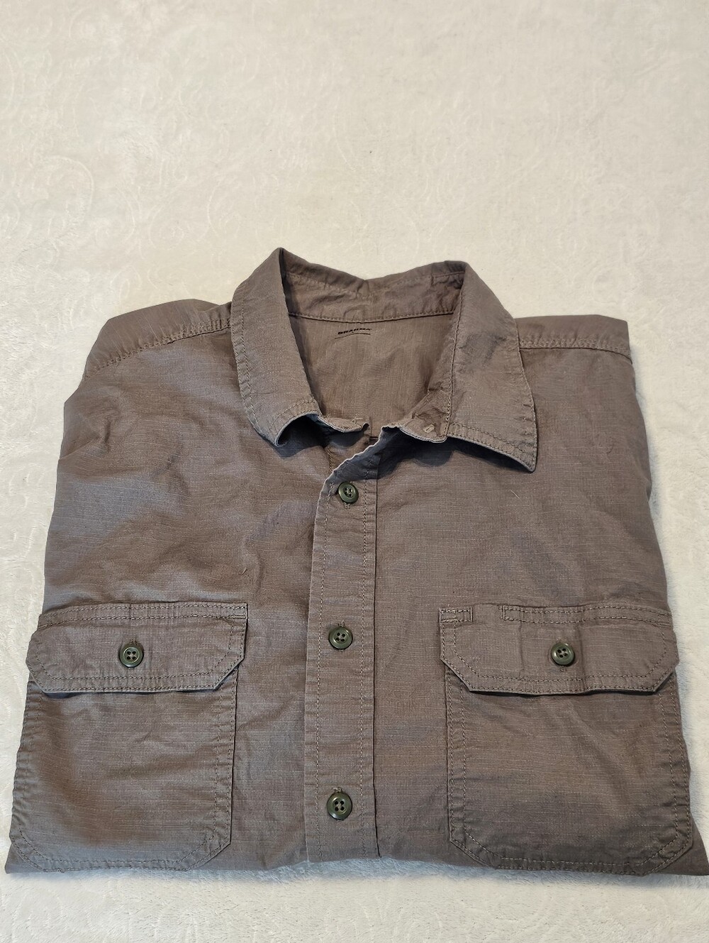 Brahma Mens Large Gray Long Sleeve Ripstop Work Shirt Cotton Stretch Pocket Top